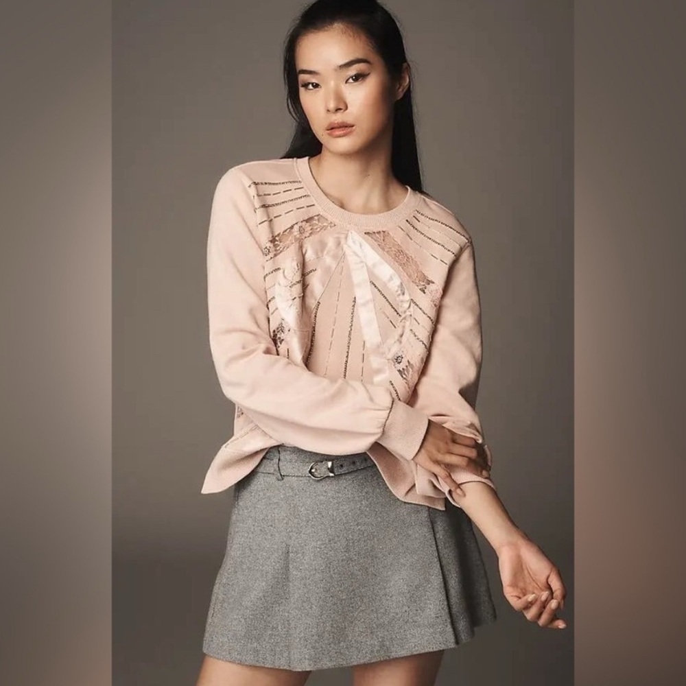 Anthropologie Beaded Bow Crewneck NWOT